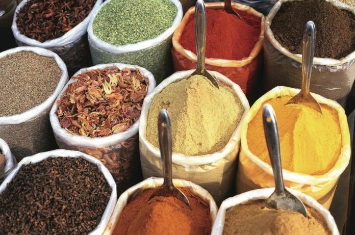 Different spices on a market in Goa, India