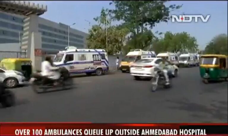 ambulances queue up outside ahamedabad hospital