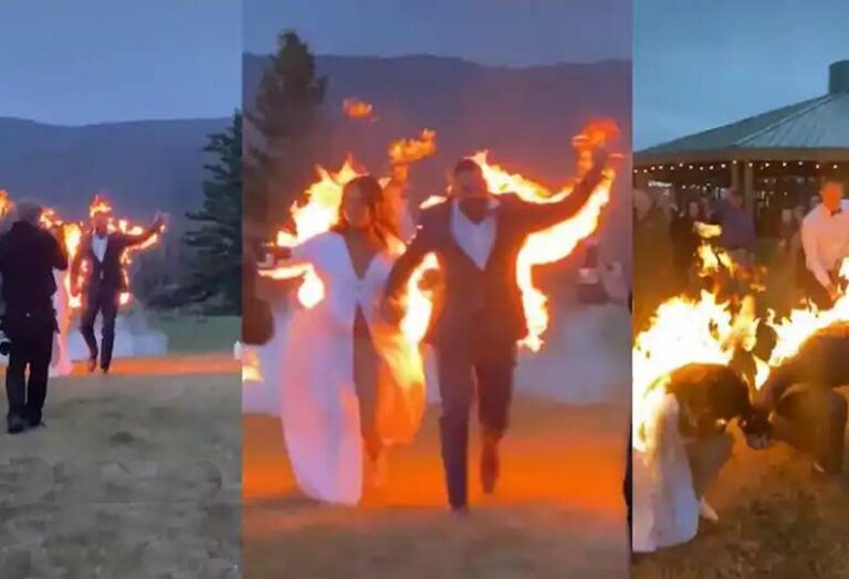 The bride and groom on fire during the wedding! Applause Welcome Guest!