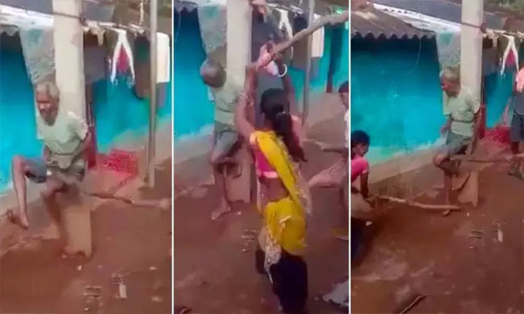 Son and daughter-in-law brutally tied the father to a pole!..