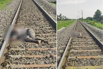 The corpse lying on the train tracks! Villagers in shock!