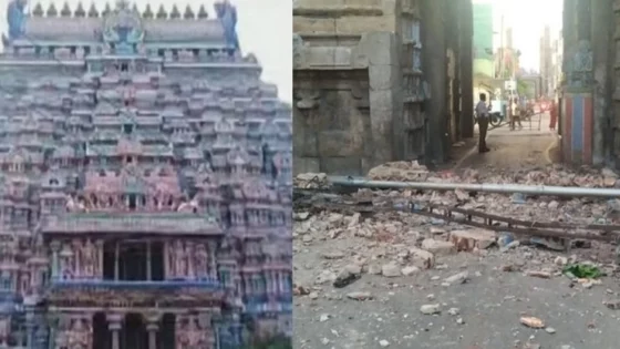 திடீரென இடிந்து விழுந்த ஸ்ரீரங்கம் கோவில்!! பரபரப்பு சம்பவம்!!
