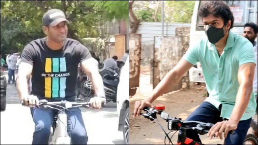 நான் விஜய்யை காப்பி அடிக்கிறேனா..?? சைக்கிளில் சென்றது குறித்து விளக்கம் அளித்த விஷால்..!!