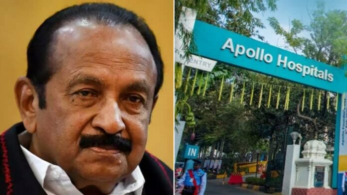 Vaiko has been admitted to Apollo Hospital for treatment