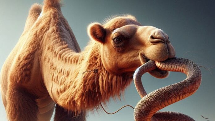 The practice of feeding snakes to camels.. What is the condition of camels that feed snakes?