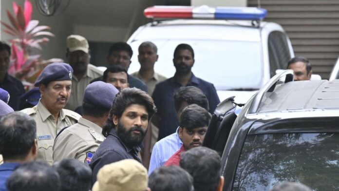 Actor Allu Arjun Aajar at the police station in connection with the case of the death of a fan in a crowd