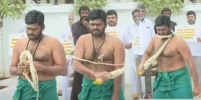 Annamalai whipping protest against student sex issue, Tamil Nadu government